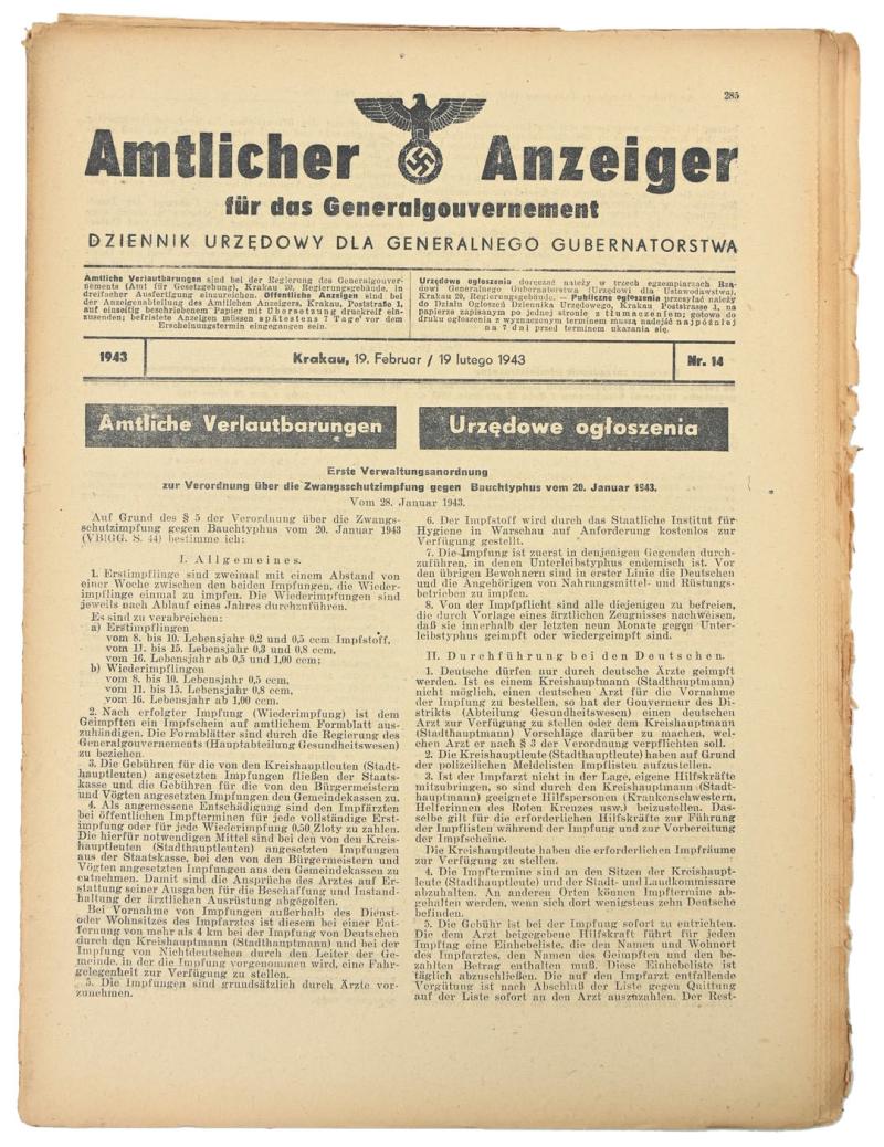 German Generalgoverment Newspaper 'Amtlicher Anzeiger'