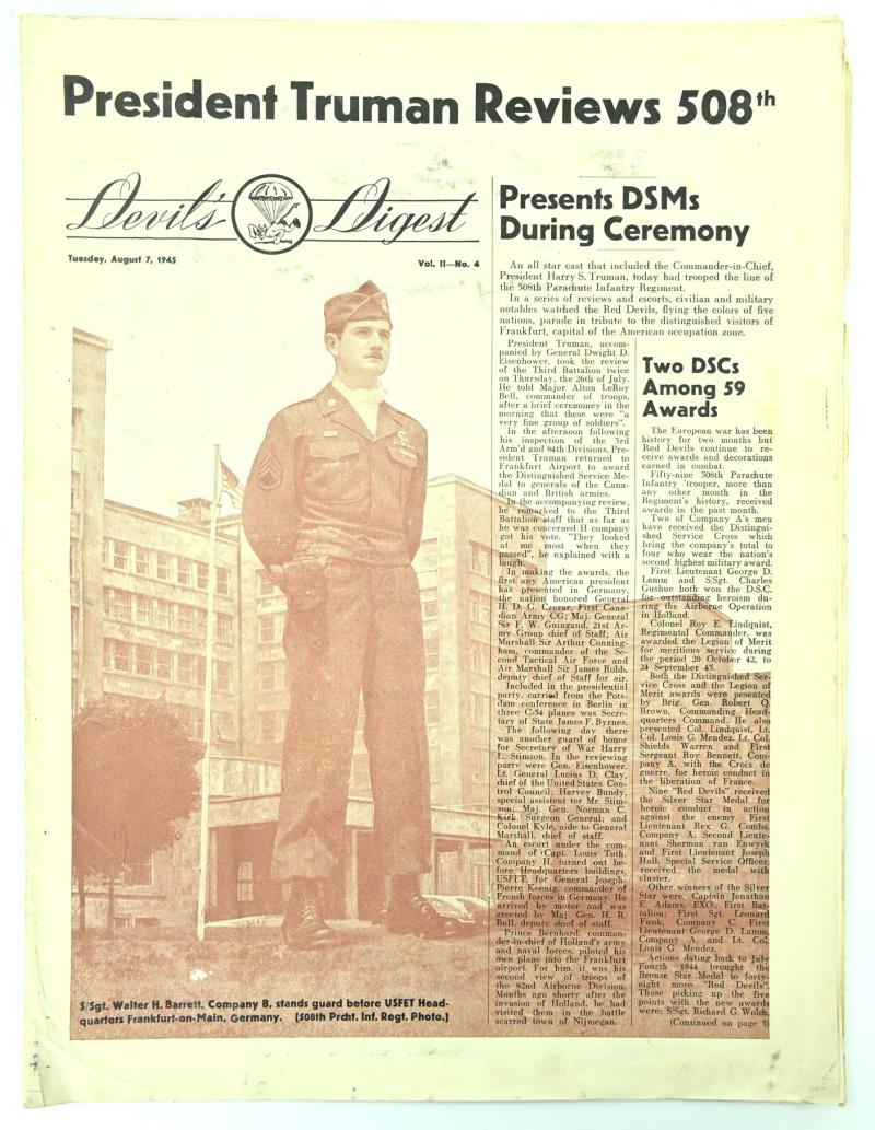 US WW2 508th PIR Magazine Devil's Digest August 1945