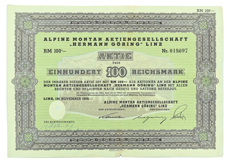 German Third Reich Certificate Alpine Montan AG 