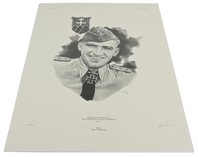 German Litho Print of LW Flight Ace 'Hans-Ulrich Rudel'