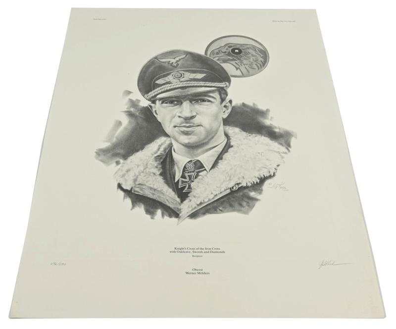 German Litho Print of LW Flight Ace 'Werner Mölders'