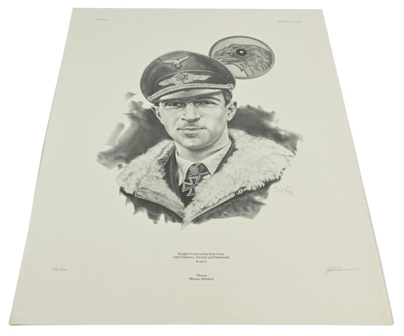 German Litho Print of LW Flight Ace 'Werner Mölders'