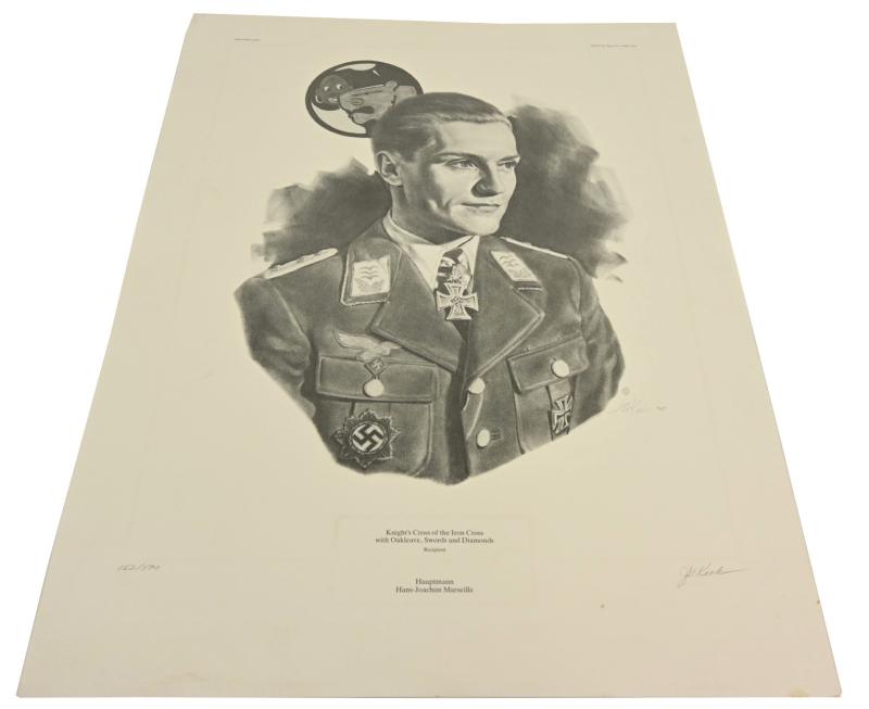 German Litho Print of LW Flight Ace 'Hans-Joachim Marseille'