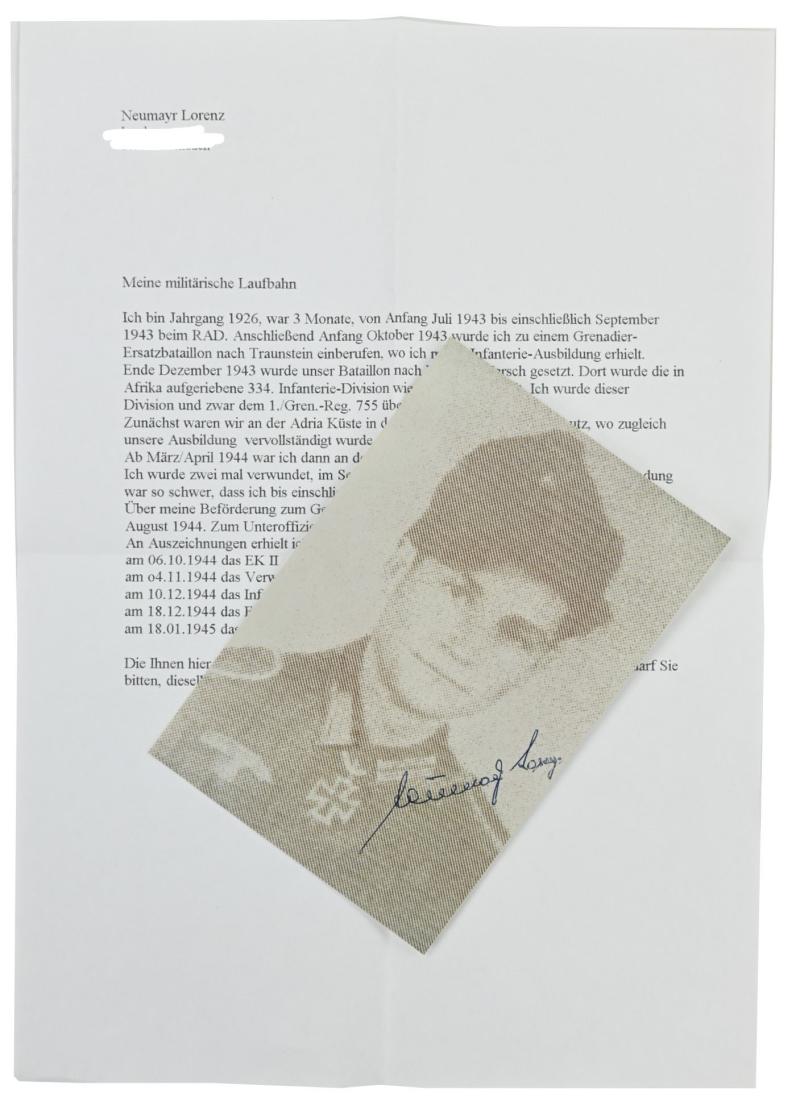 Signature of Wehrmacht Heer KC Recipient 'Lorenz Neumayr'
