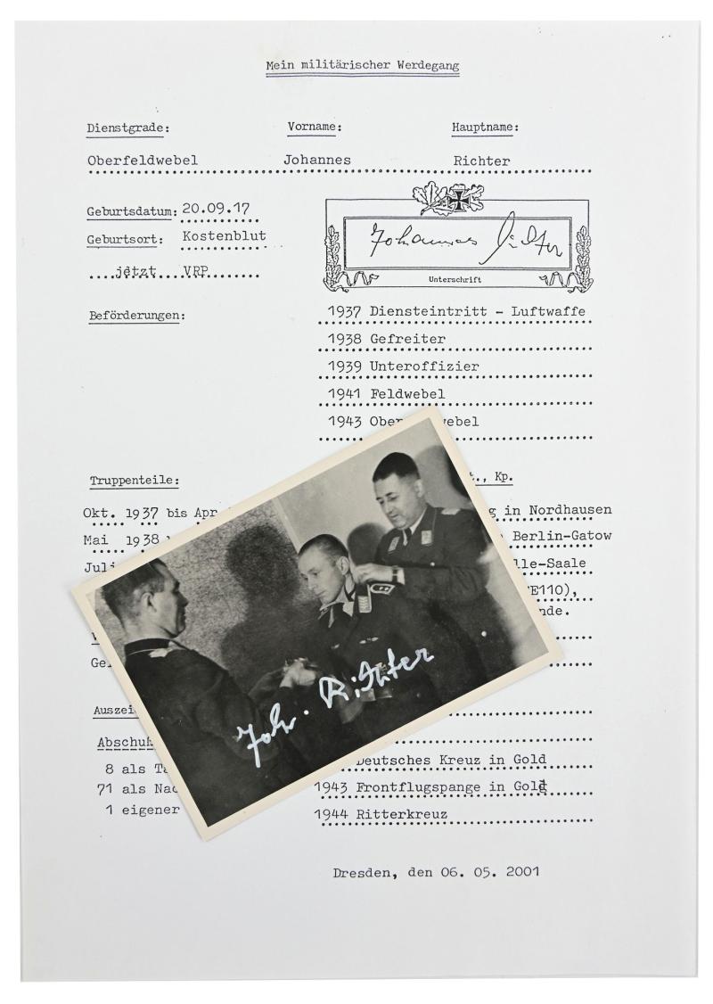 Signature of Luftwaffe KC Recipient 'Johannes Richter'