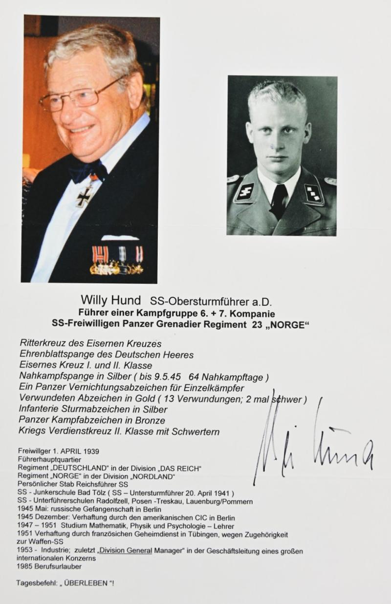 Signature of Waffen-SS KC Recipient 'Willy Hund'