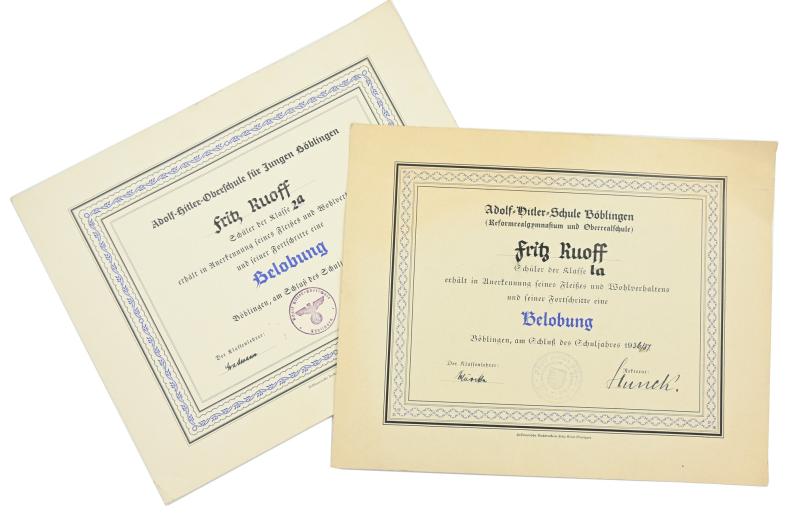 German Third Reich Certificates 'Adolf Hitler Schule'