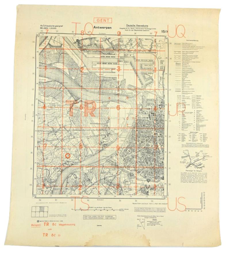 German WH Artillery Map 'Antwerpen' Belgium