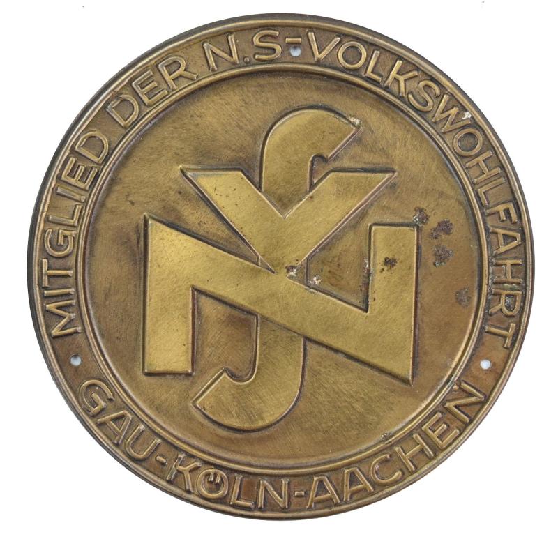Germen NSV Memberplate 'Gau Koln-Aachen'