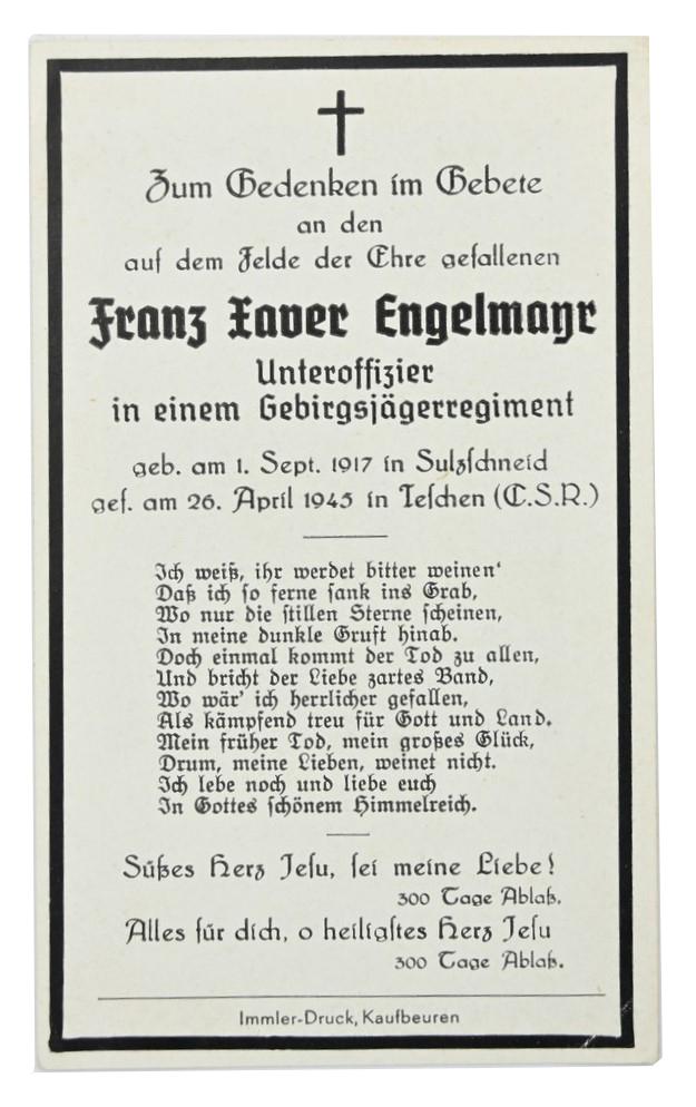 German WH GBJ Deathcard 'Franz Engelmayr'