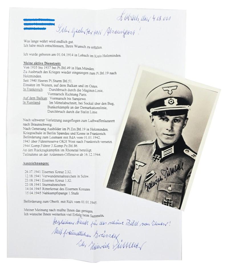Signature of Wehrmacht Heer KC Recipient 'Heinrich Püttcher'