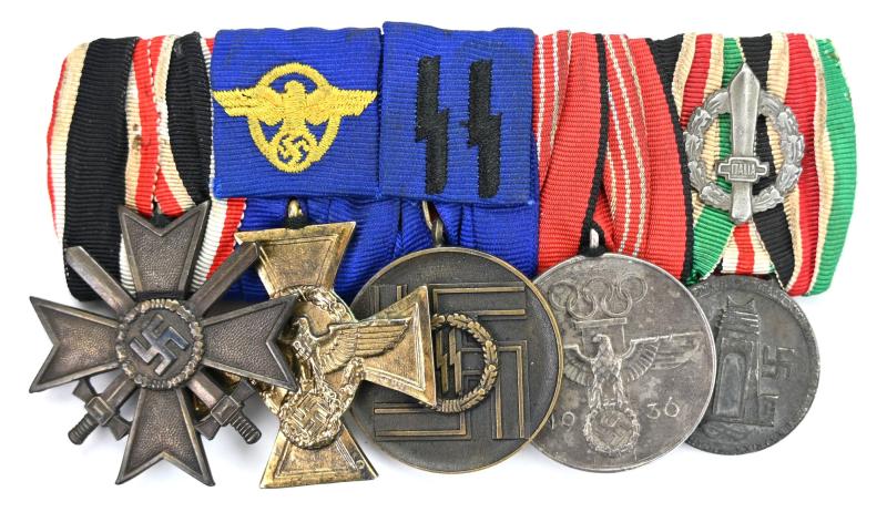 German Police/Waffen-SS 5-Piece Medal Bar