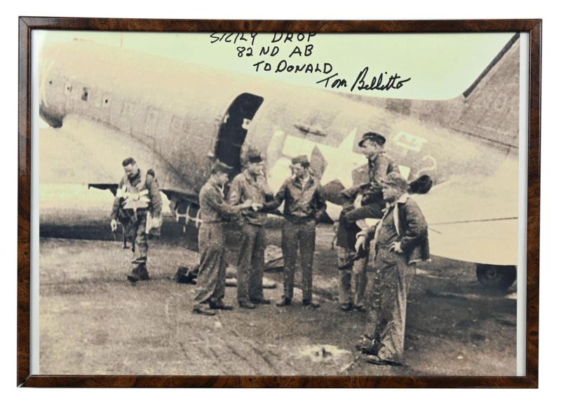 US WW2 Framed Troop Carrier Picture with Signature Tom Bellitto