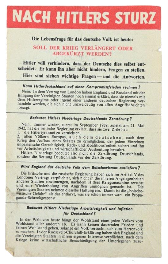 Allied WW2 Droppingsflyer 'Nach Hitlers Sturz'