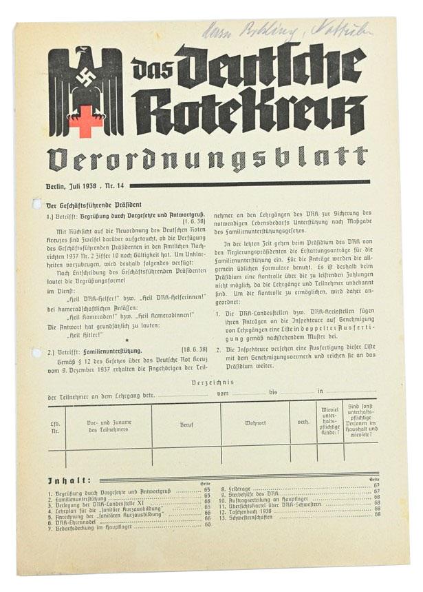 German Third Reich DRK 'Verordnungsblatt'
