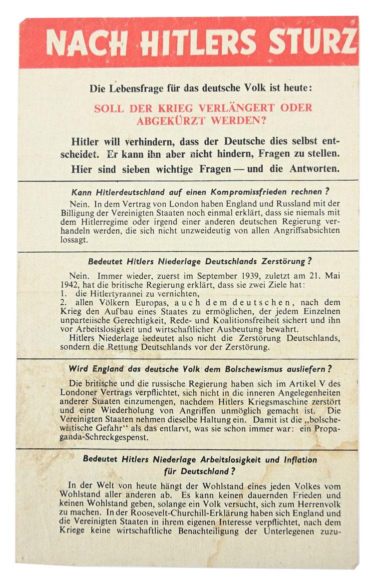 Allied WW2 Droppingsflyer 'Nach Hitlers Sturz'