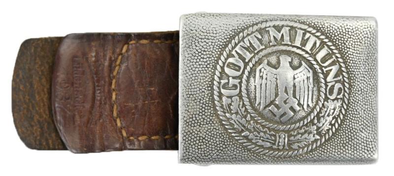 German WH Combat Beltbuckle with Leather Tab 1937 'Overhoff & Cie'