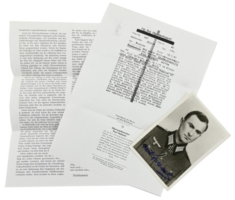 Signature of Wehrmacht Heer KC Recipient 'Paul Golbach'