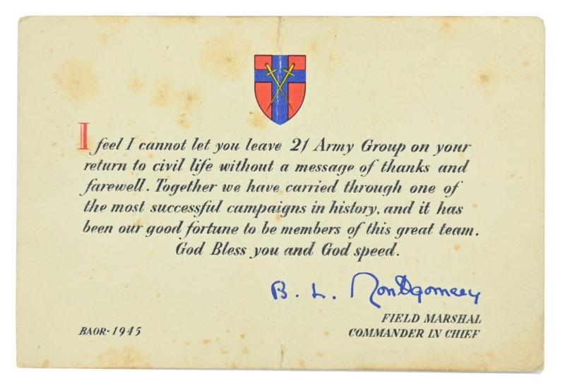 British WW2 21st Army Group Note 'Montgomery'