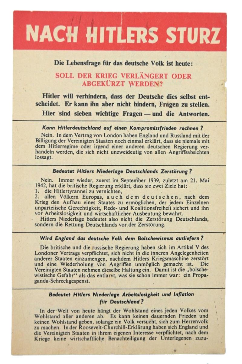 Allied WW2 Droppingsflyer 'Nach Hitlers Sturz'