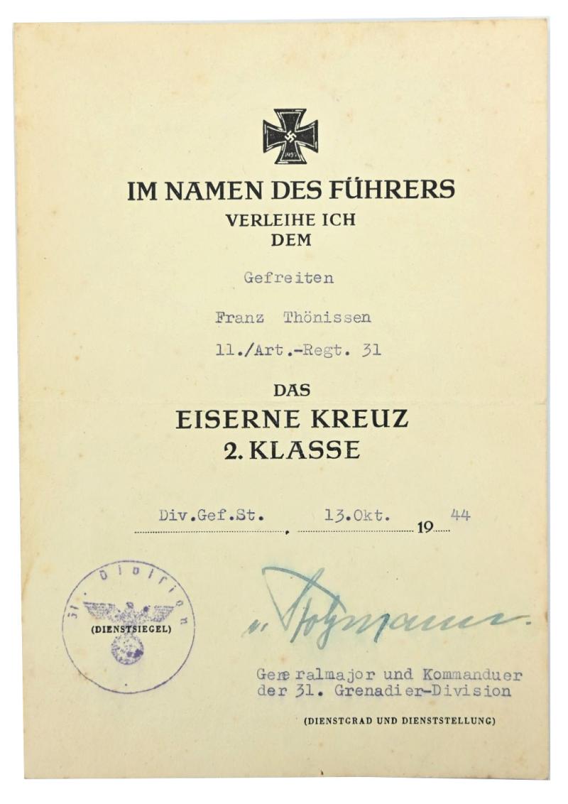 German WH Iron Cross 2nd Class Certificate