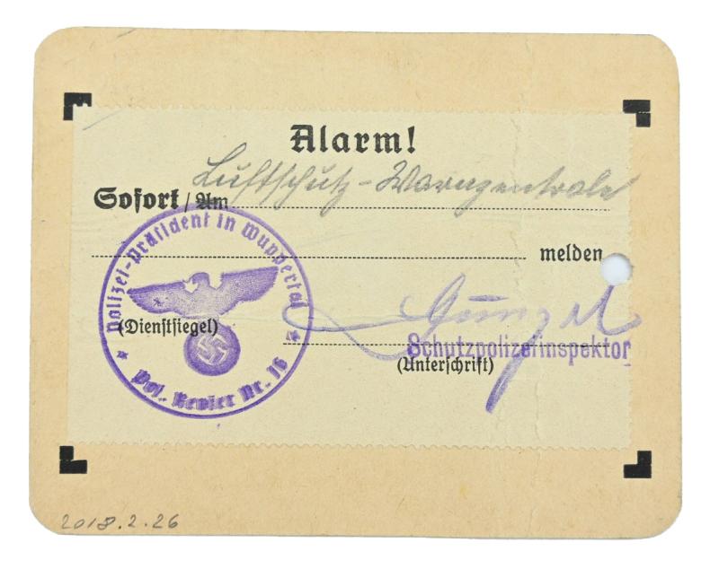 German Schutzpolizei Alarm Card