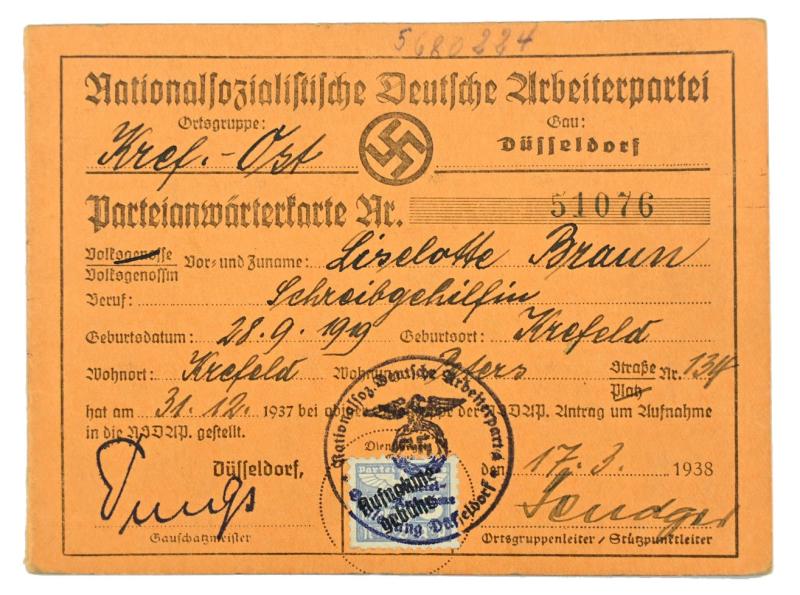 German NSDAP Party Member Card
