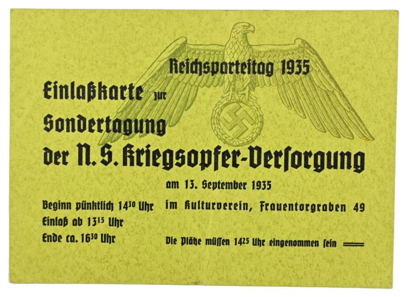 German Third Reich Entrance Card Reichsparteitag 1935