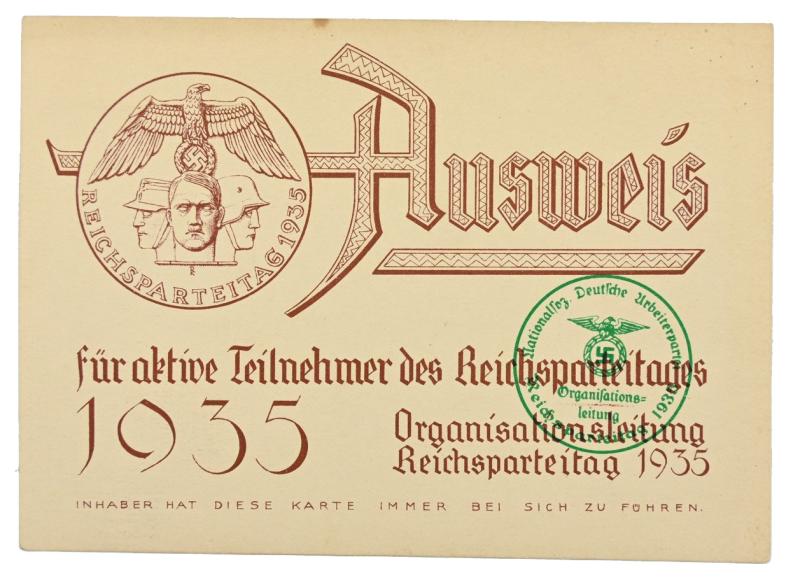 German Third Reich Entrance Card Reichsparteitag 1935