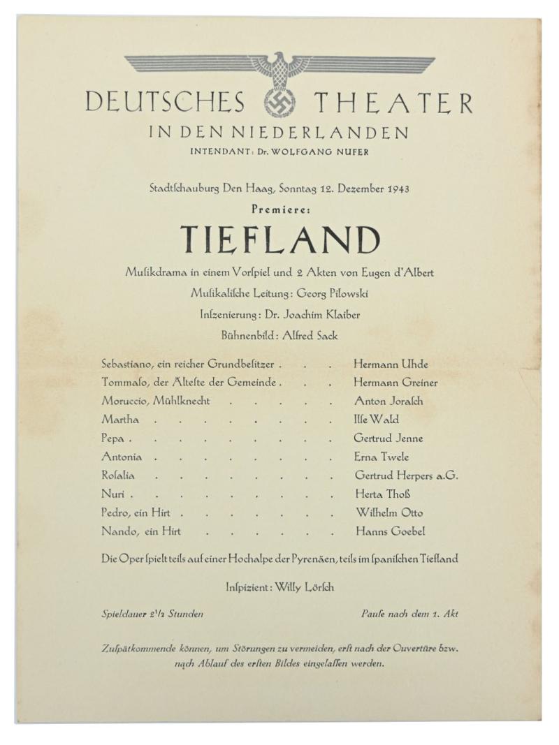 German Third Reich Era Theather Program 'Niederlanden'