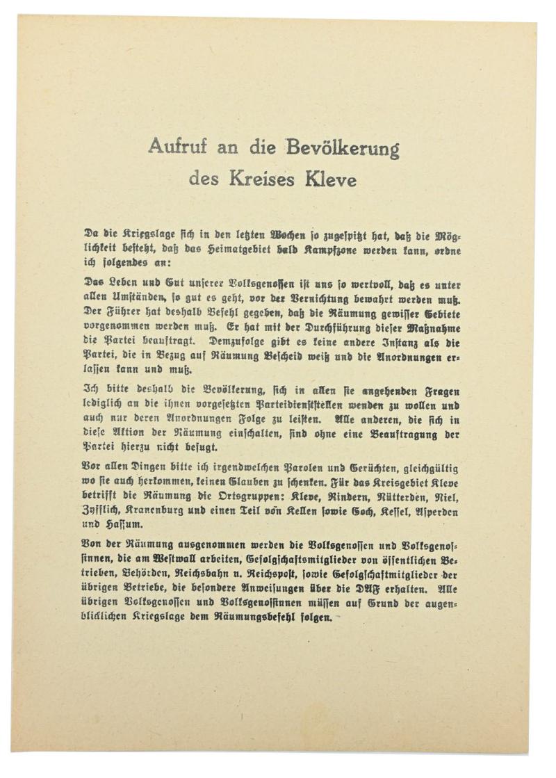 German Third Reich Flyer Kleve October 1944