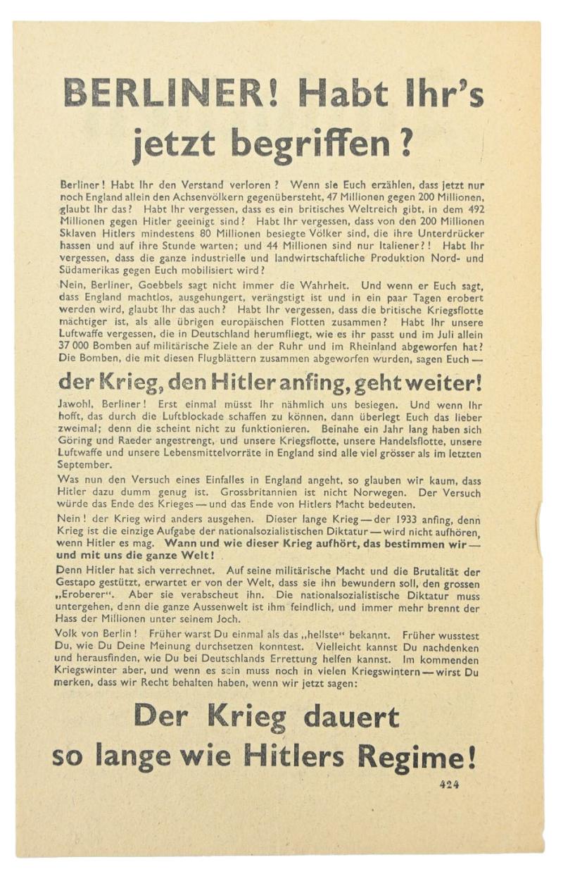 Allied WW2 Droppingsflyer 'Berliner'
