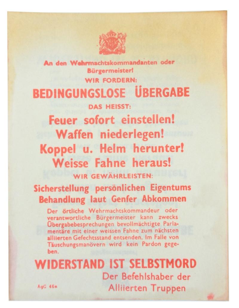 Allied WW2 Droppingsflyer 'Ubergabe!'