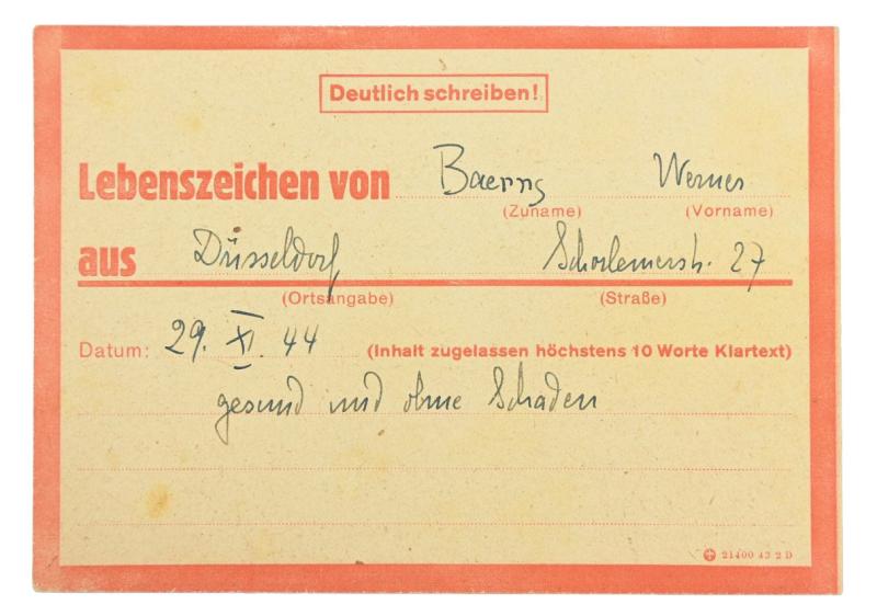 German Third Reich 'Alive Note'