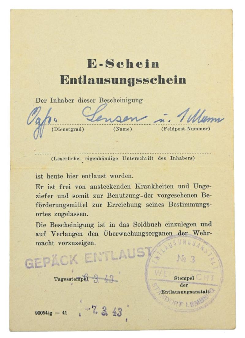 German Third Reich Delousing Certificate
