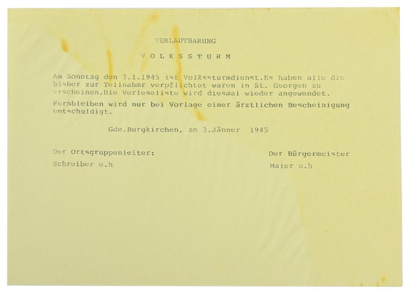 German Third Reich Volkssturm Announcement
