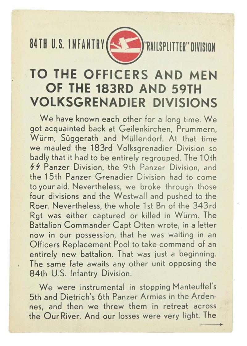 US WW2 84th Infantry Division 'Railsplitter' Flyer