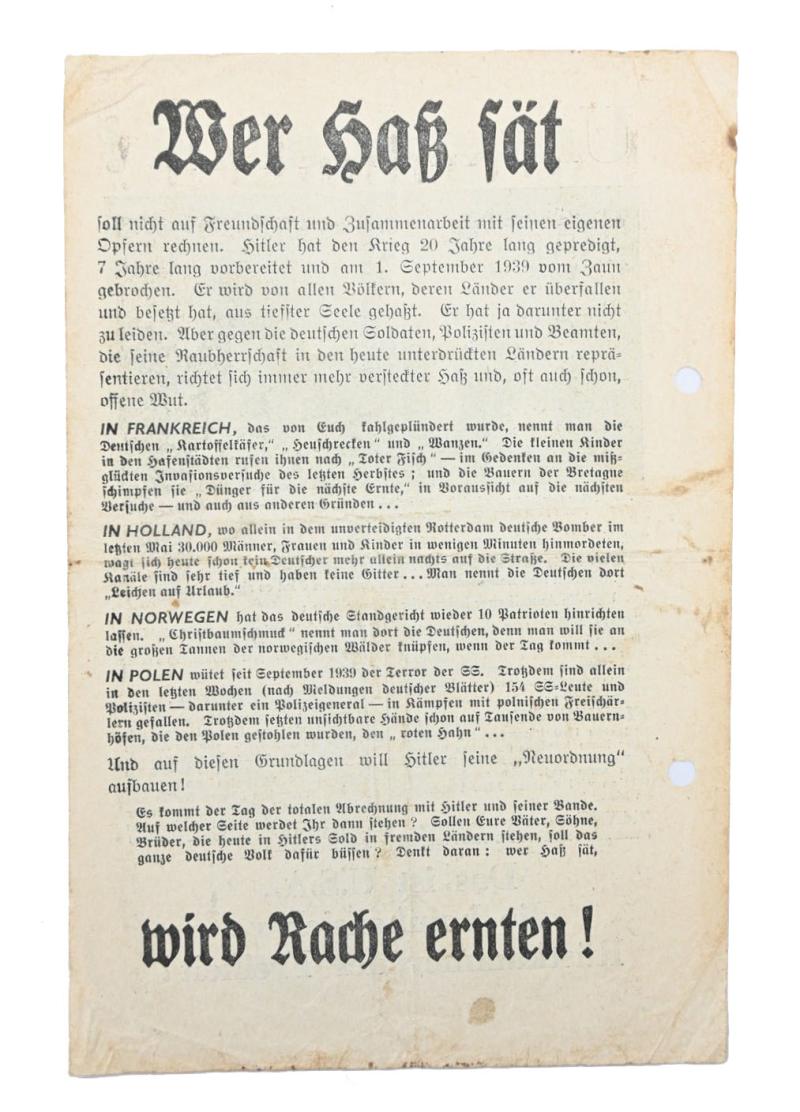 Allied WW2 Droppingsflyer 'Unverdunkelt!'