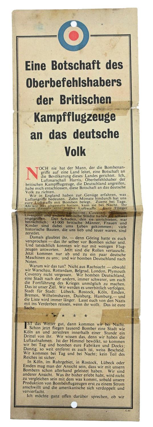 Allied WW2 Droppingsflyer 'Botschaft'
