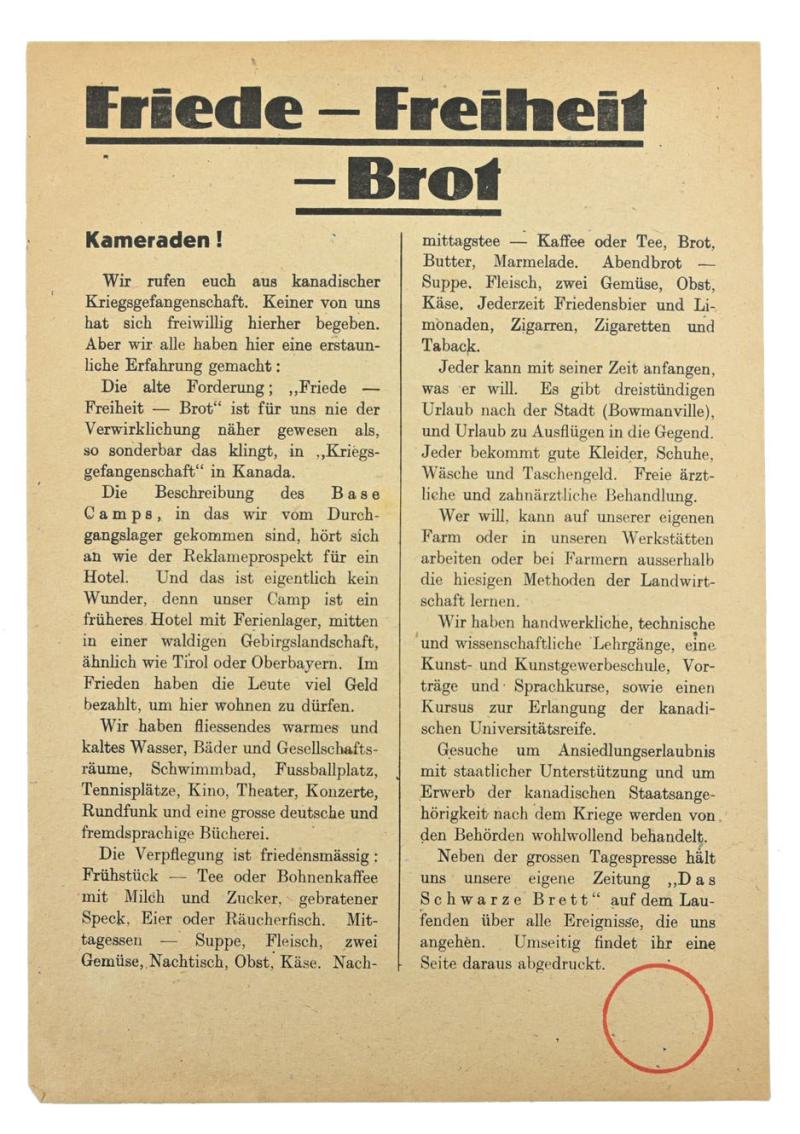 Allied WW2 Droppingsflyer 'Friede-Freiheit-Brot'