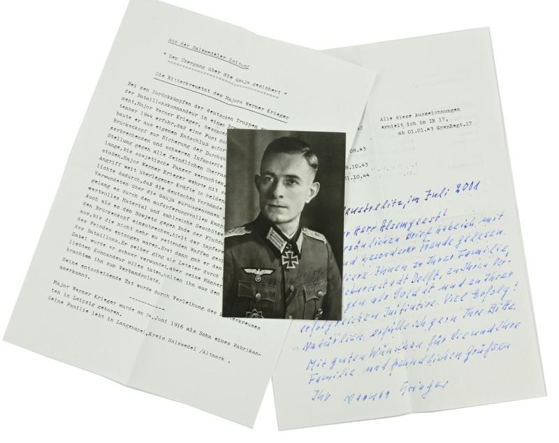 Signature of Wehrmacht Heer KC Recipient 'Werner Krieger'