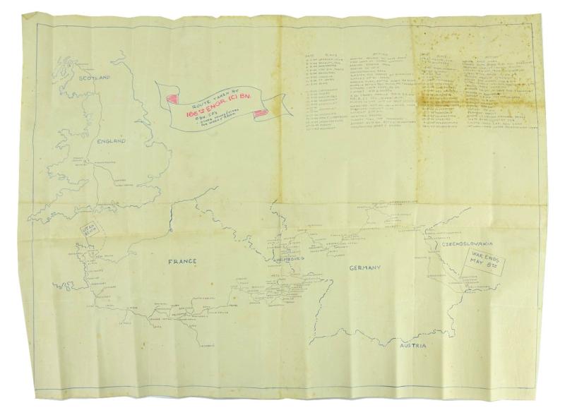 US WW2 166th Engineers Combat Battalion Route Map