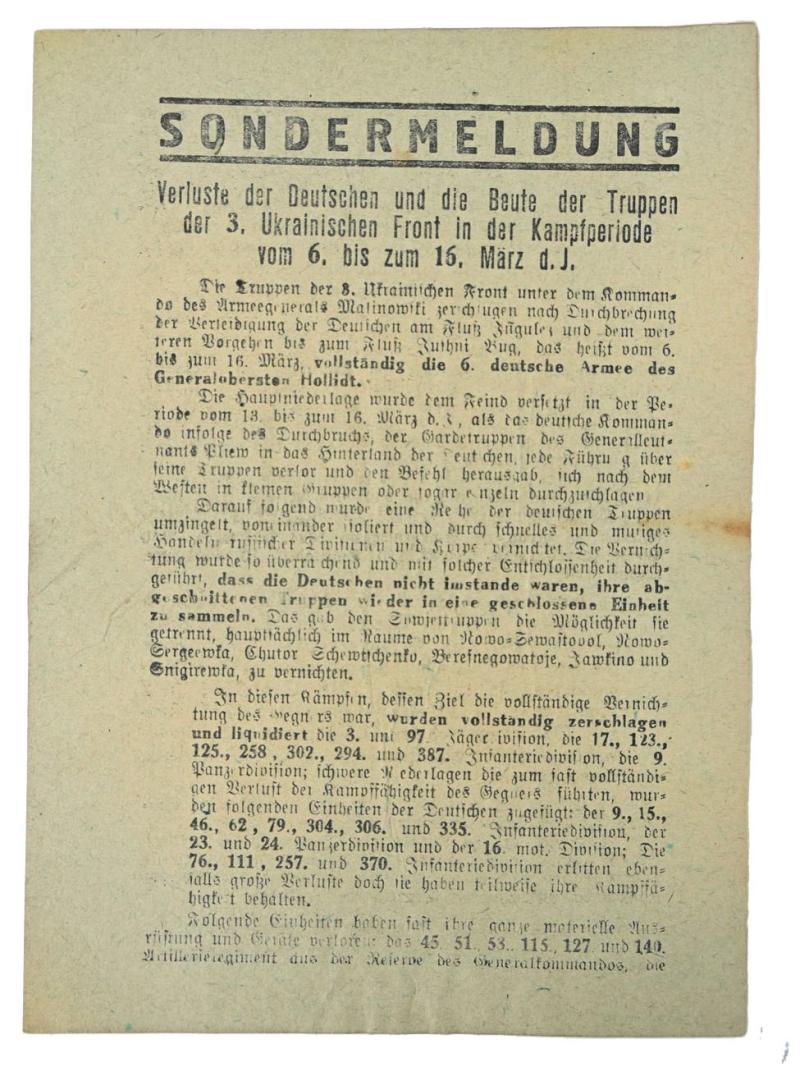 Russian WW2 Droppingsflyer 'Sondermeldung'