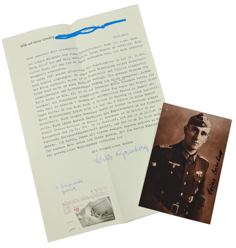 Signature of Wehrmacht Heer KC Recipient 'Paul “Heinz” Grimberg'