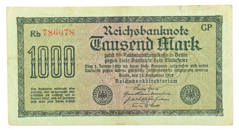 German Third Reich era reprinted banknote