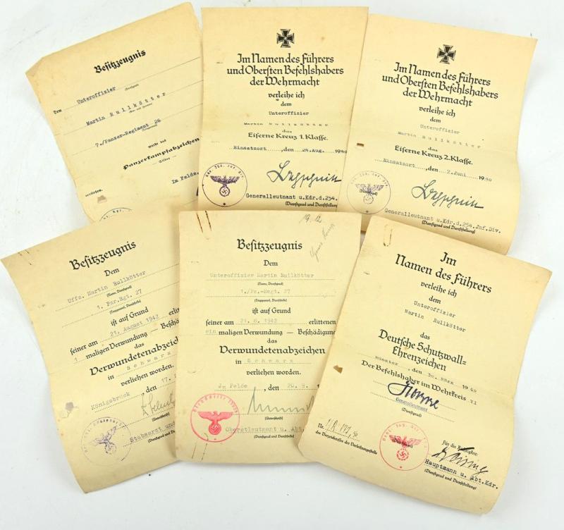 German WH Certificate Grouping 'Uffz. Martin Rullkötter /Panzer regiment 27