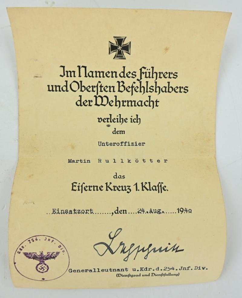 German WH Certificate Grouping 'Uffz. Martin Rullkötter /Panzer regiment 27