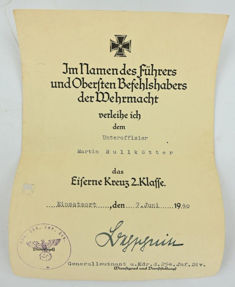 German WH Certificate Grouping 'Uffz. Martin Rullkötter /Panzer regiment 27