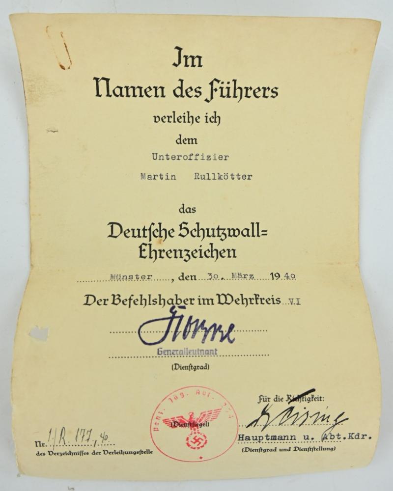 German WH Certificate Grouping 'Uffz. Martin Rullkötter /Panzer regiment 27