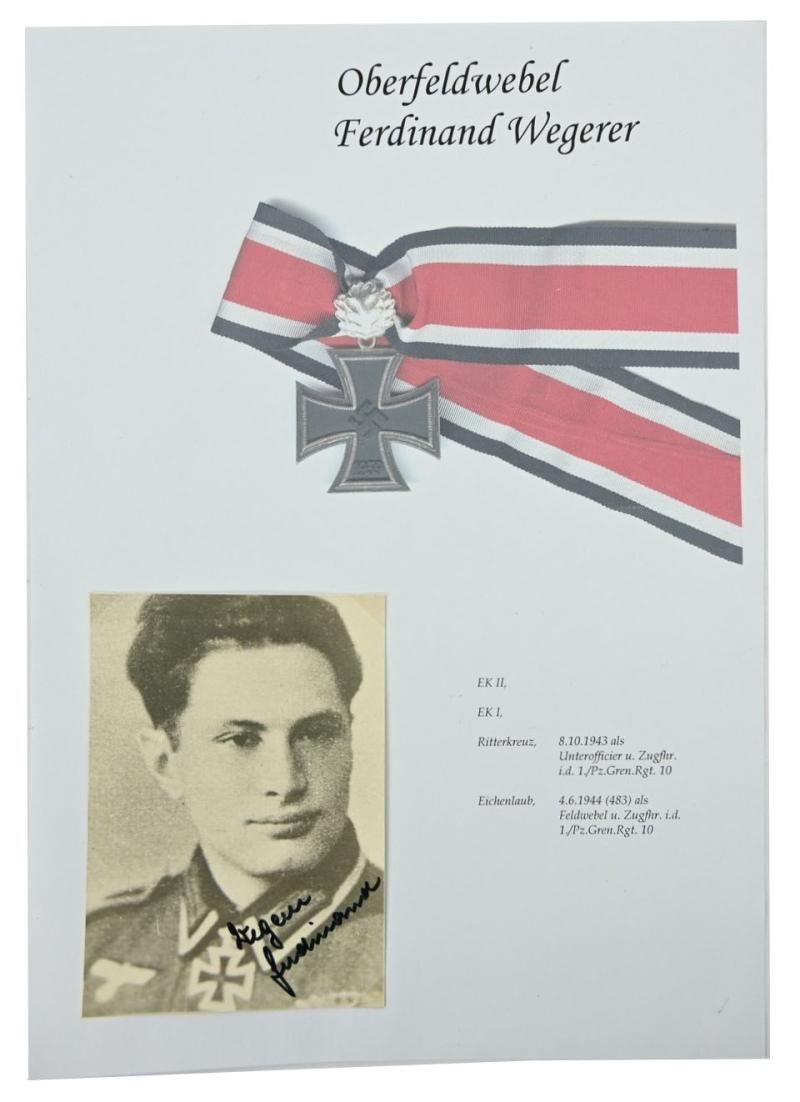 Signature of Wehrmacht Heer KC&OLC Recipient 'Ferdinand Wegerer'